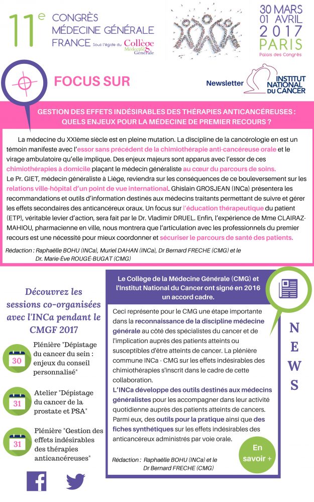 Gestion des effets indésirables des thérapies anticancéreuses : Quels enjeux pour la médecine de premier recours ?